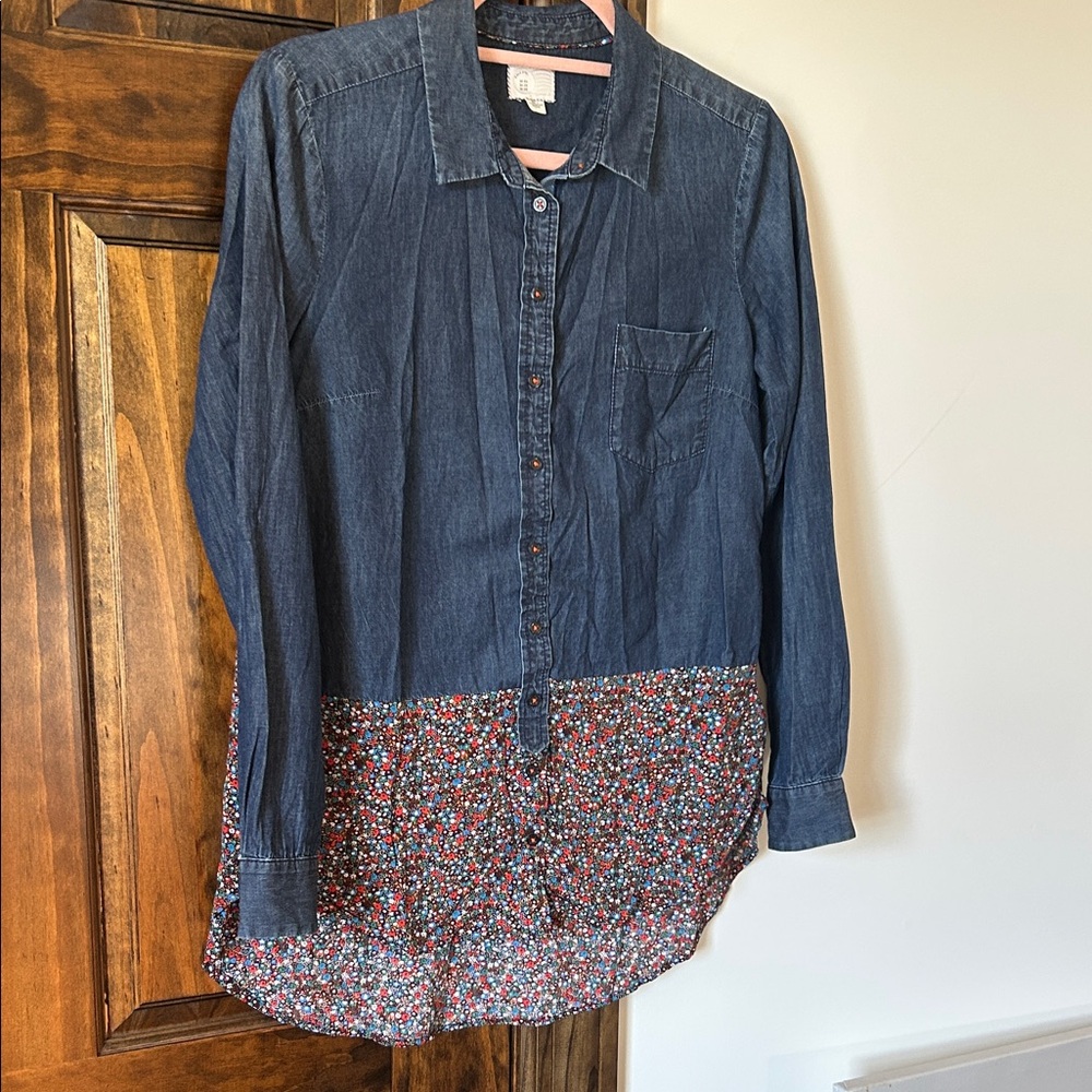 Anthropologie Blue and Floral Blouse